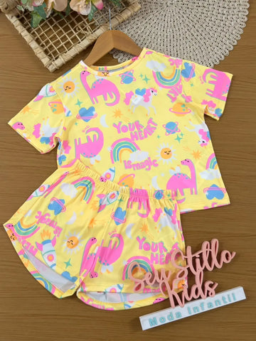 Pijama Infantil Menina Bimbi Amarelo Galáxia Mágica