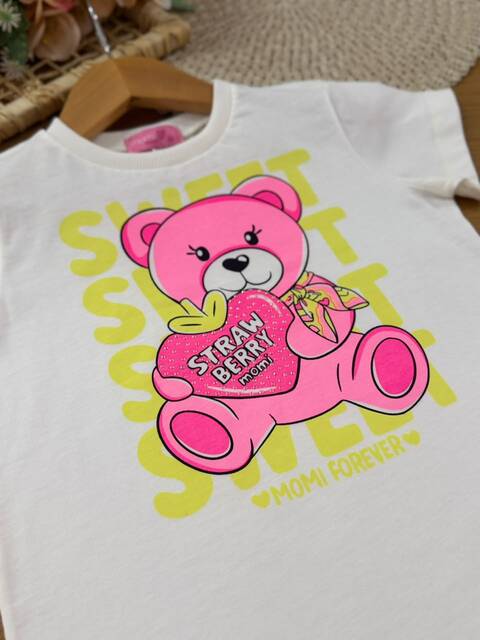 Blusa Infantil Momi Menina Branca Ursinha Love