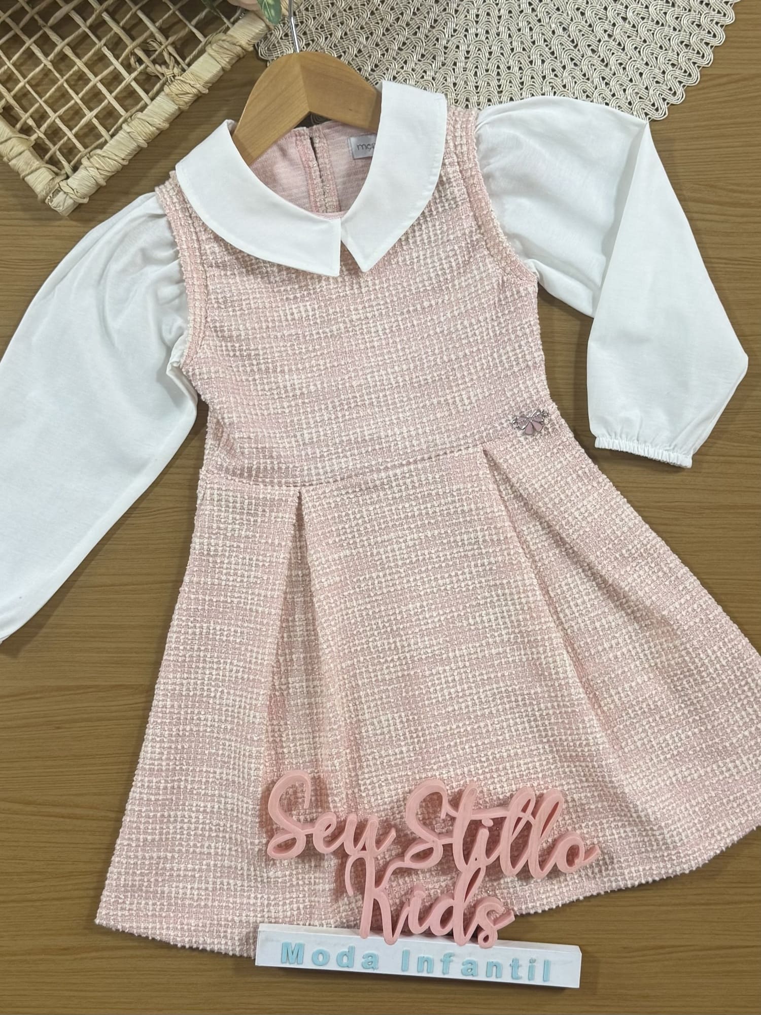 Vestido Infantil Momi Inverno Rosa com Gola