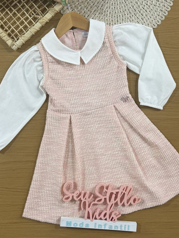 Vestido Infantil Momi Inverno Rosa com Gola