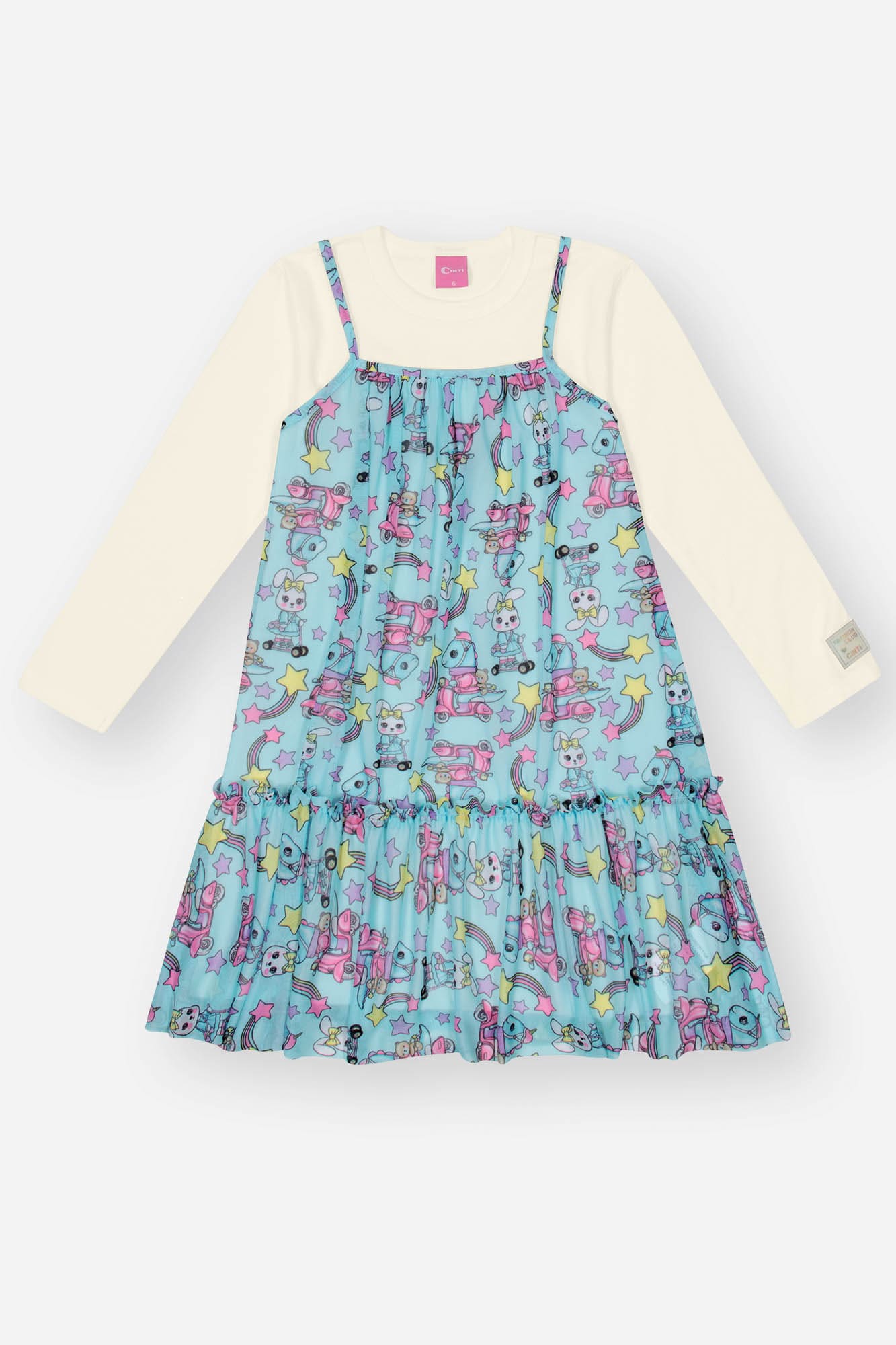 Vestido Infantil Cinti Inverno com Sobreposição Azul