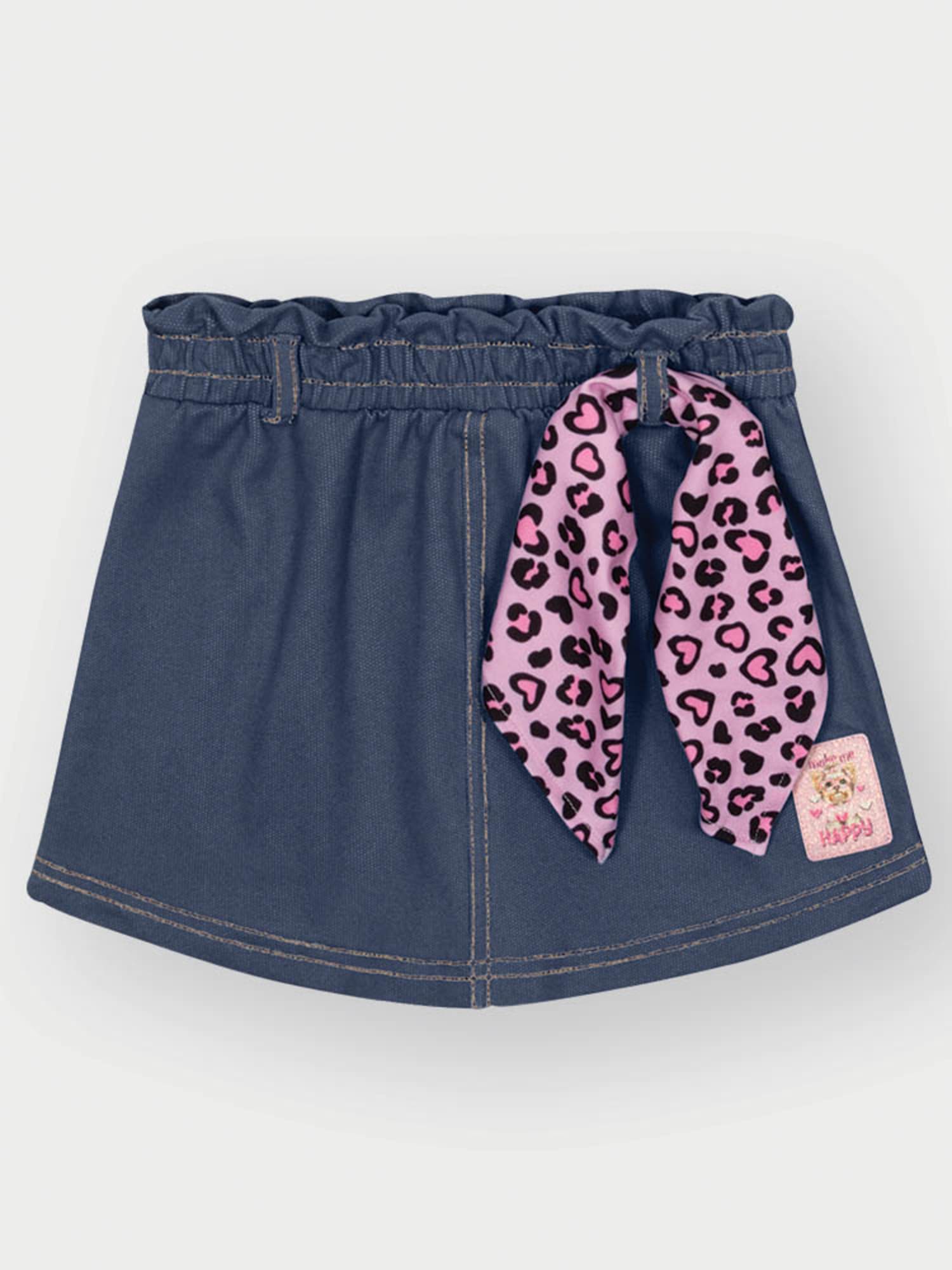 Conjunto Infantil Cinti Verão com Shorts Saia Azul Escuro e Blusa Rosa Cachorrinha Love