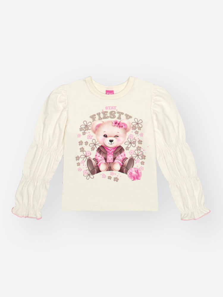 Conjunto Infantil Cinti Inverno com Calça  Bege e Blusa Manga Longa Ursinha Stay Fiesty