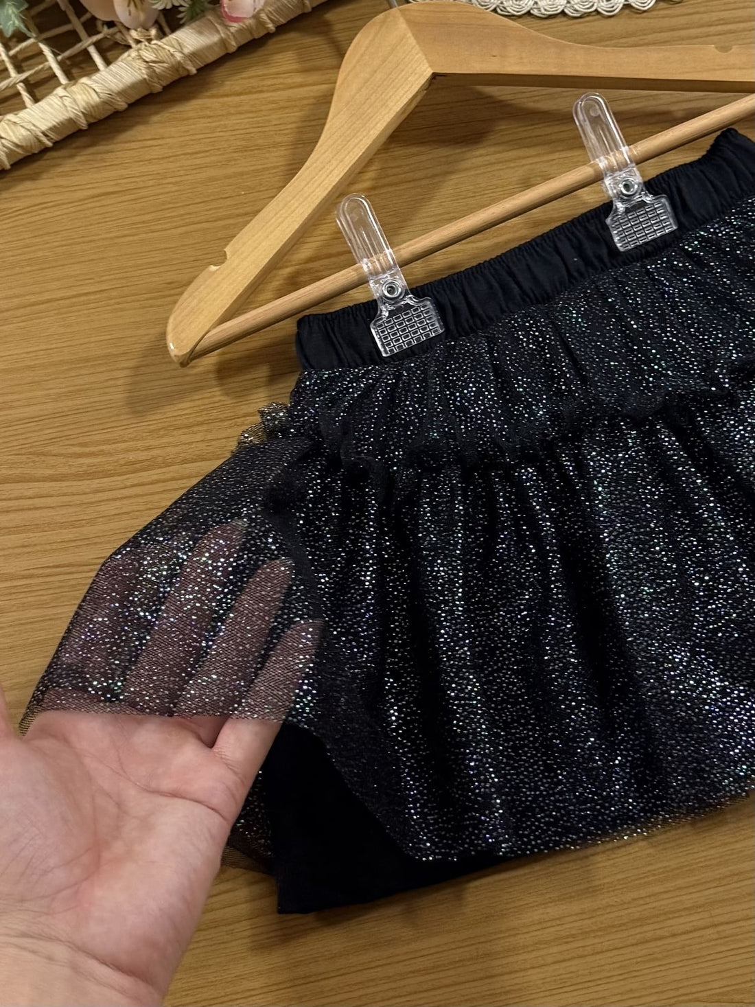 Saia Infantil Cinti Verão Preta em Tule com Brilho