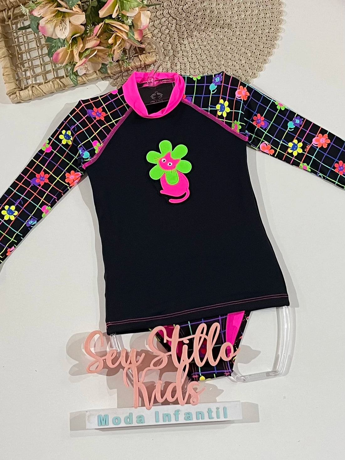 Biquíni Infantil Siri Kids Blusa Manga Longa Preto Lorena Cats 43283