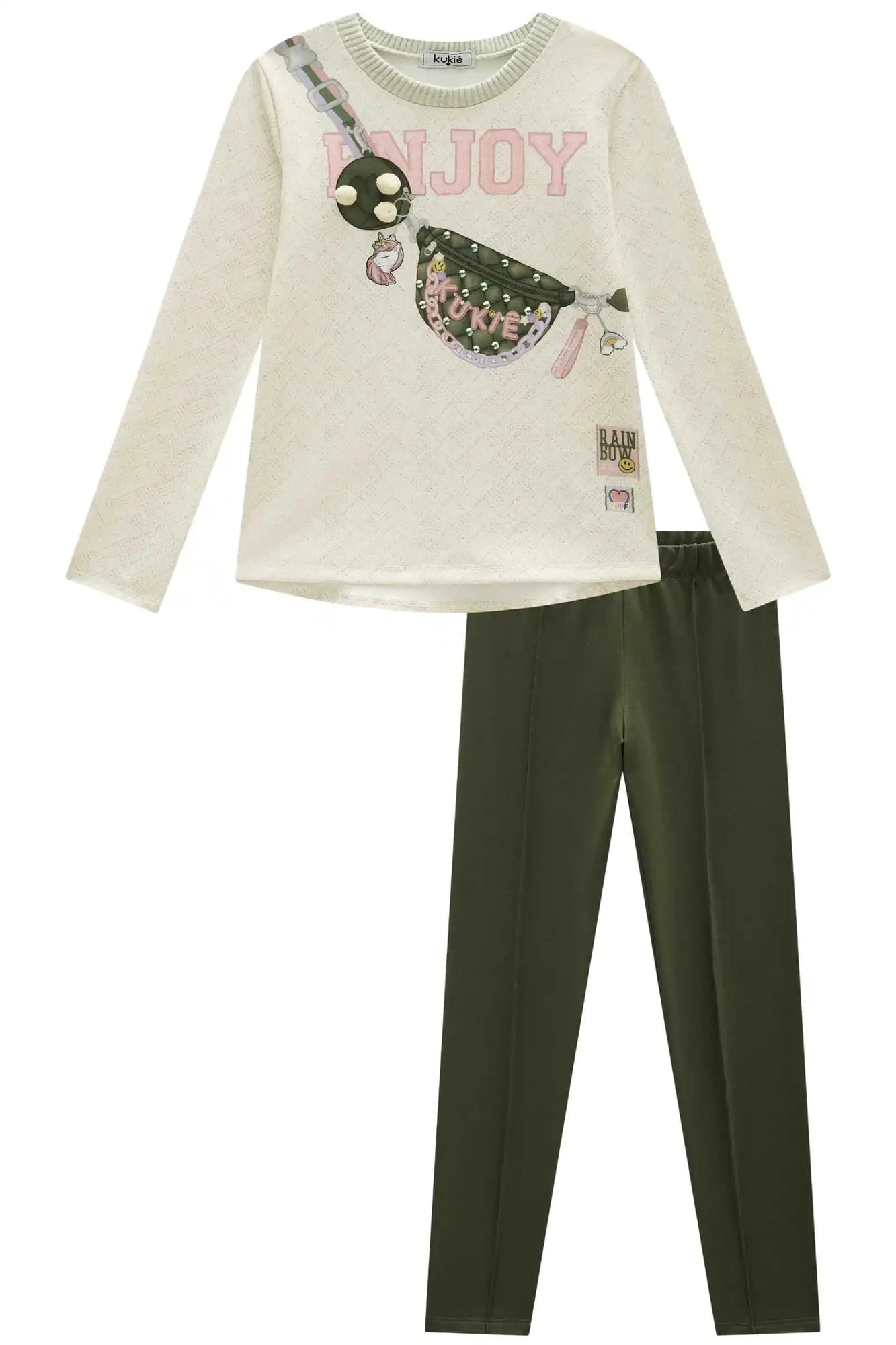 Conjunto Infantil Kukiê Inverno com Calça Legging Verde e Blusa Manga Longa Enjoy