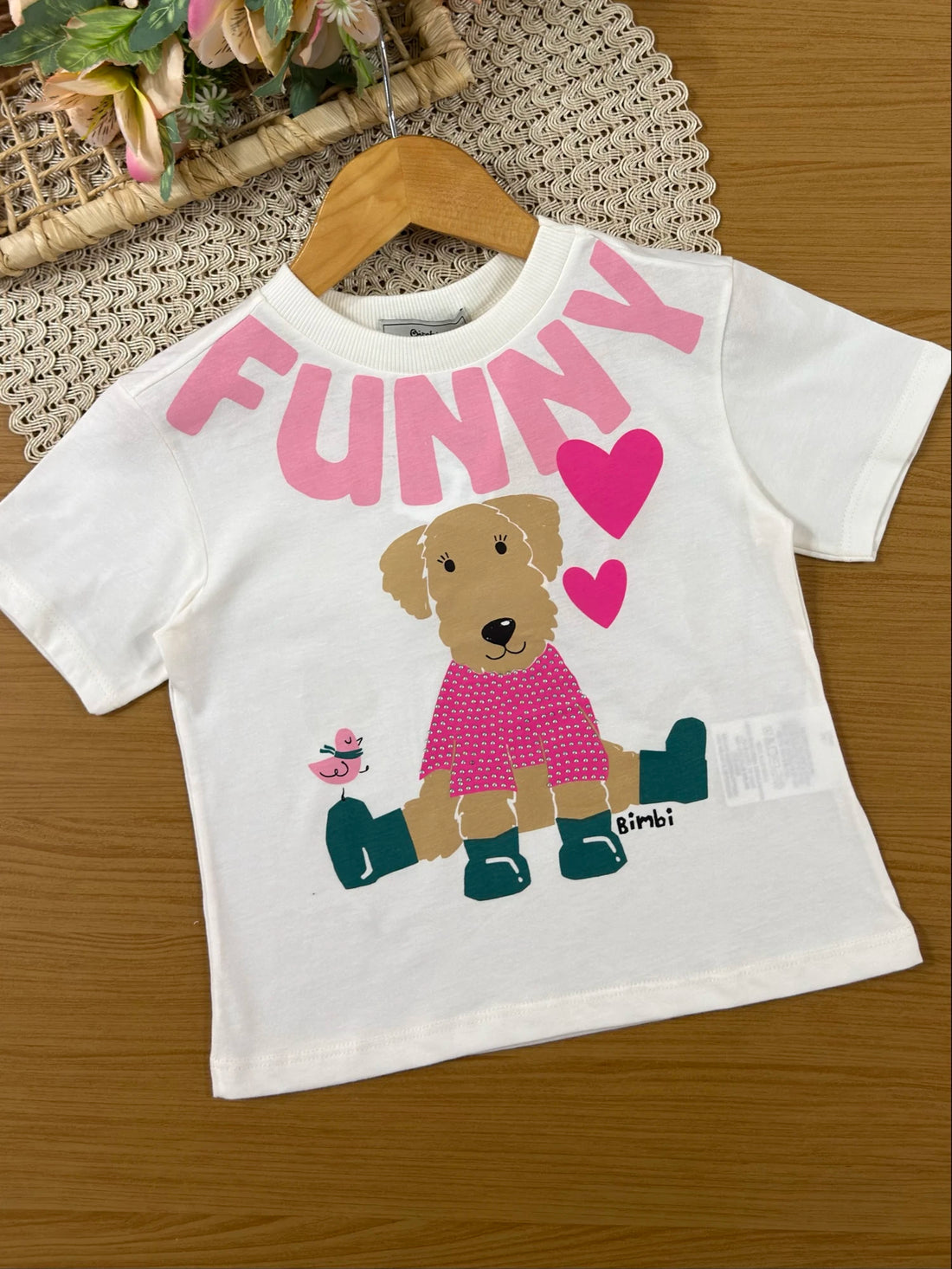 Conjunto Infantil Bimbi Inverno com Shorts Rosa e Blusa Manga Curta Cachorrinha Funny