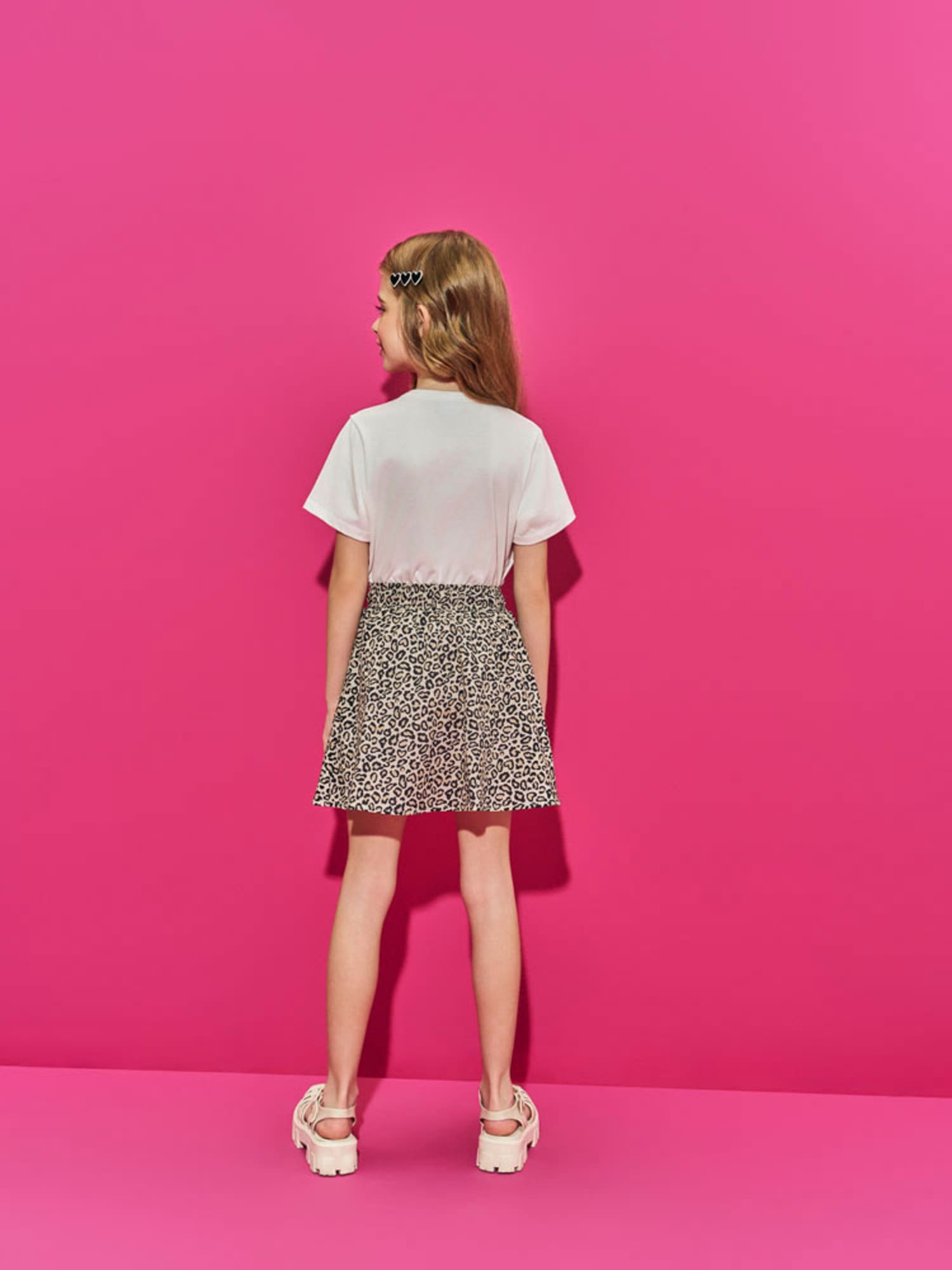 Conjunto Infantil Belime Verão com Saia Onça e Blusa Branca Brooklyn