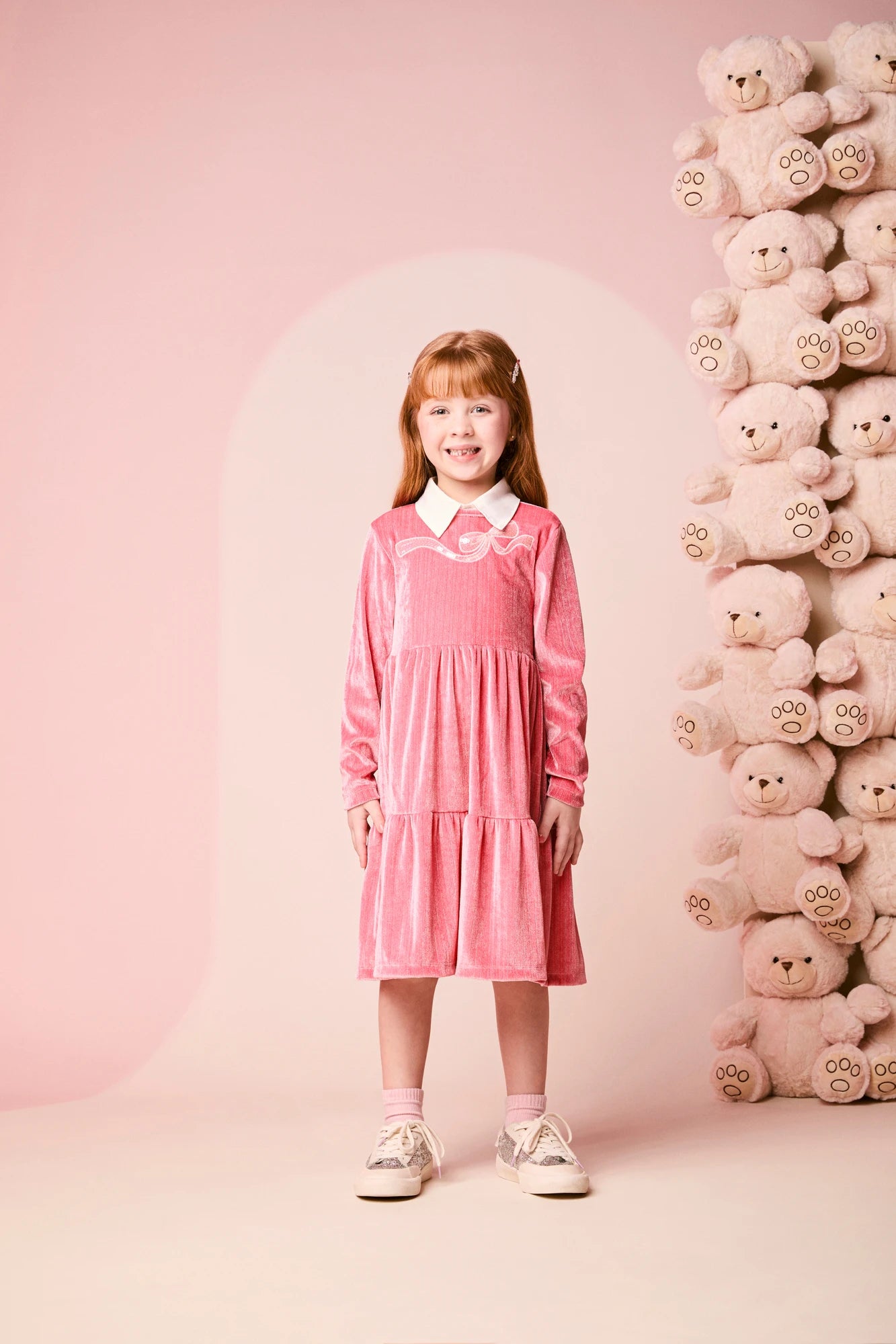 Vestido Infantil Momi Inverno Rosa Lacinho com Bordado