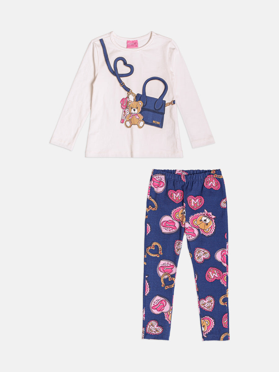 Conjunto Infantil Momi Inverno com Calça Legging e Blusa Manga Longa Ursinha Chaveiro