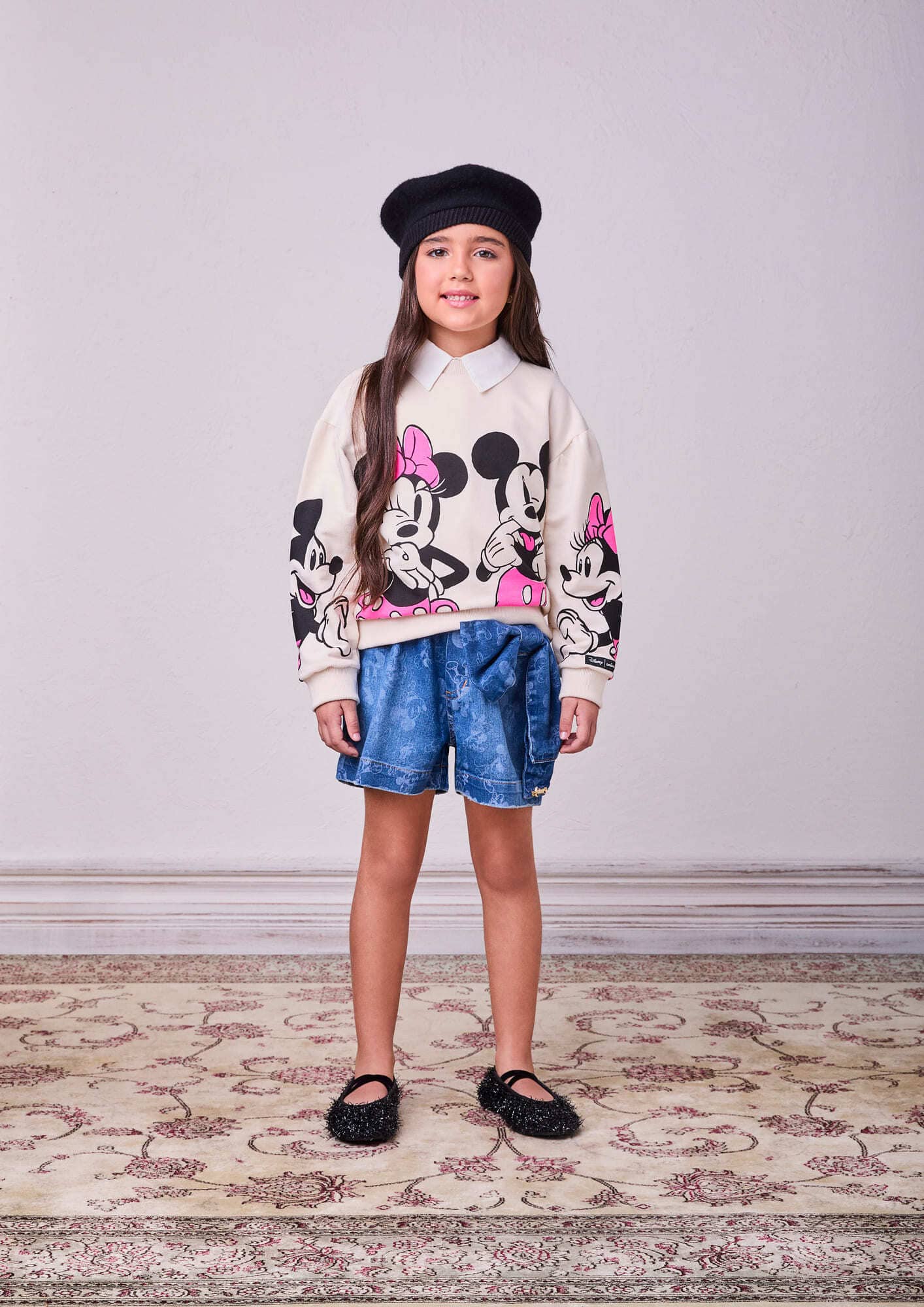 Casaco Infantil Animê Inverno Bege Minnie e Mickey Disney