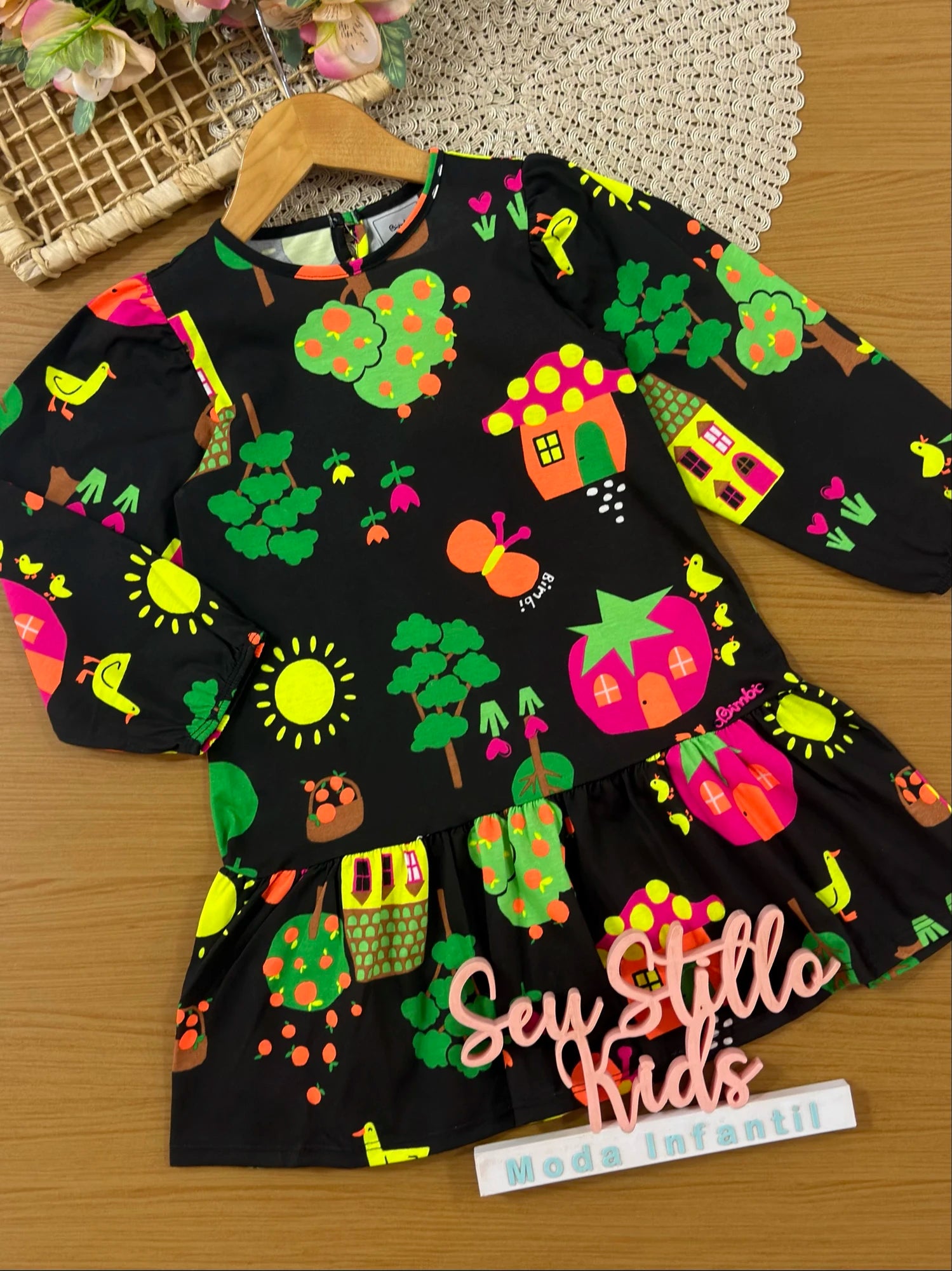 Vestido Infantil Bimbi Inverno Preto Fazendinha
