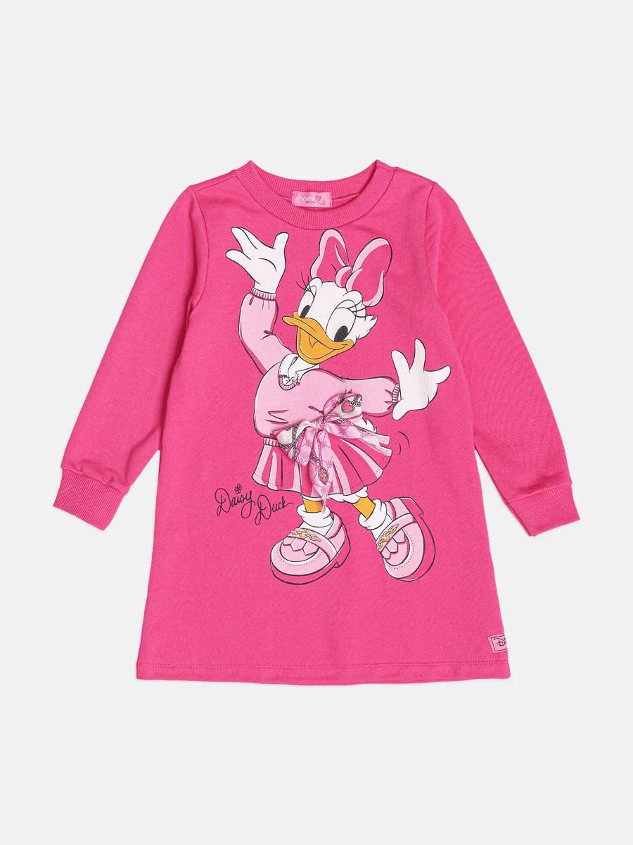 Vestido Infantil Momi Inverno Rosa Daisy Duck Lacinho Disney