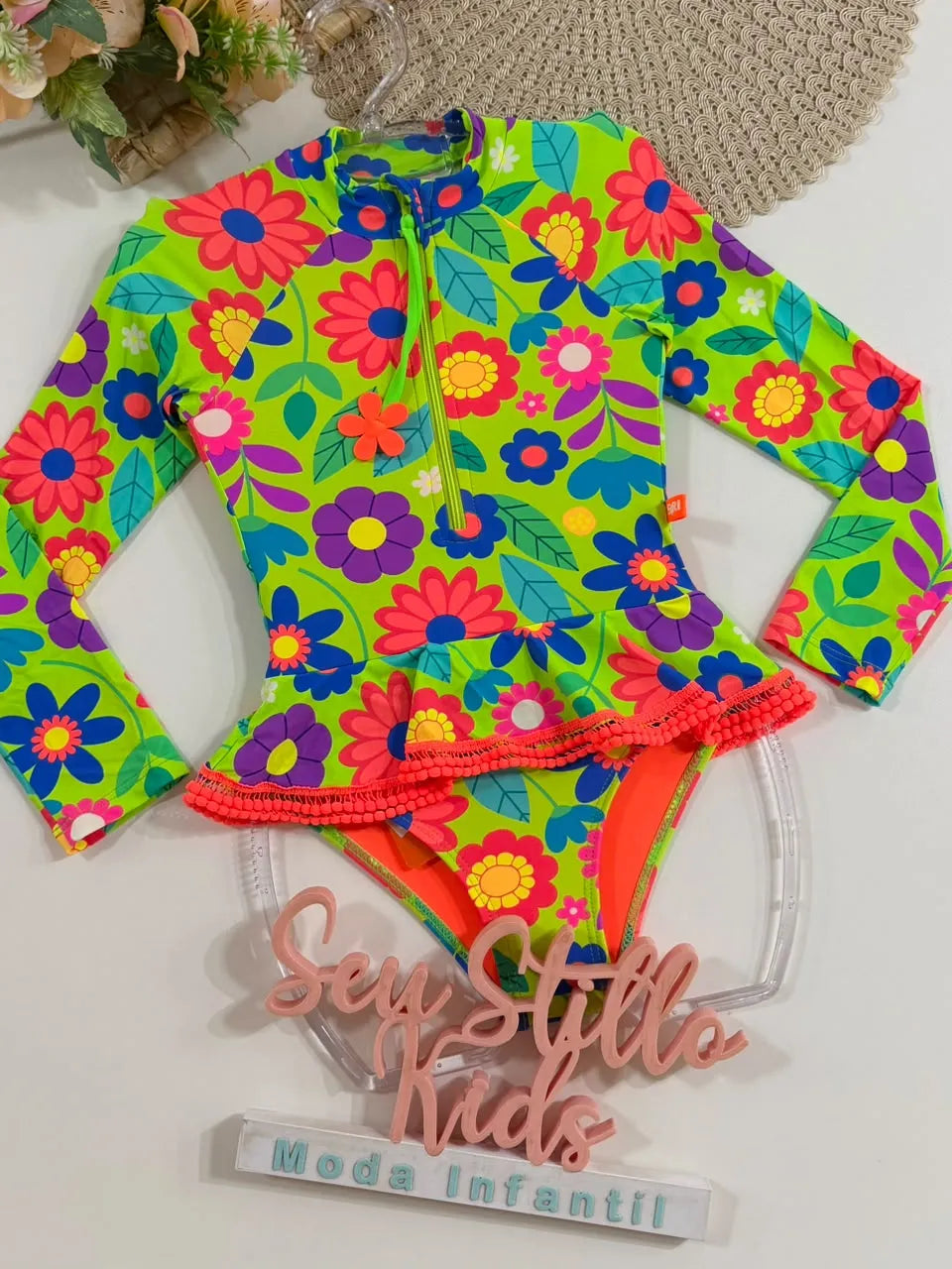 Maiô Infantil Siri Kids Manga Longa Lais Jardim Verde 43298