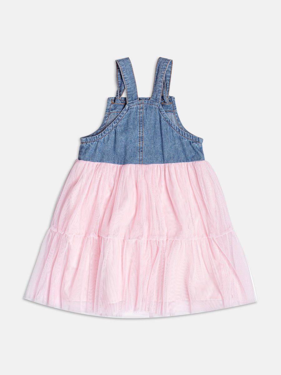 Vestido Infantil Momi Verão Jenas e Tule Rosa Helle Kitty