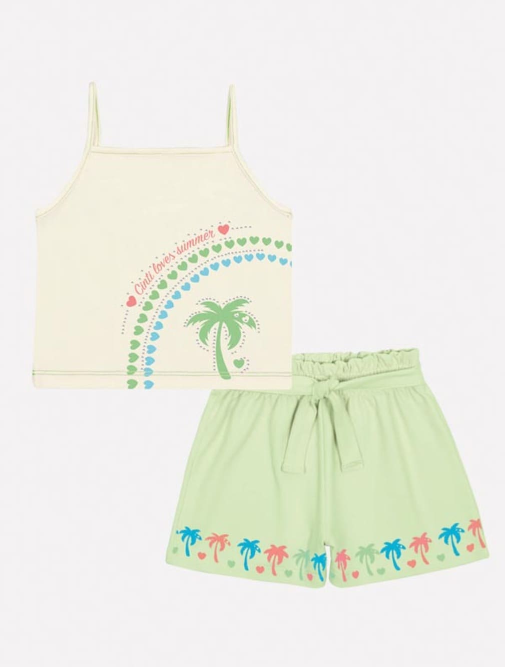 Conjunto Infantil Cinti Verão Shorts Verde e Regata Coqueiro