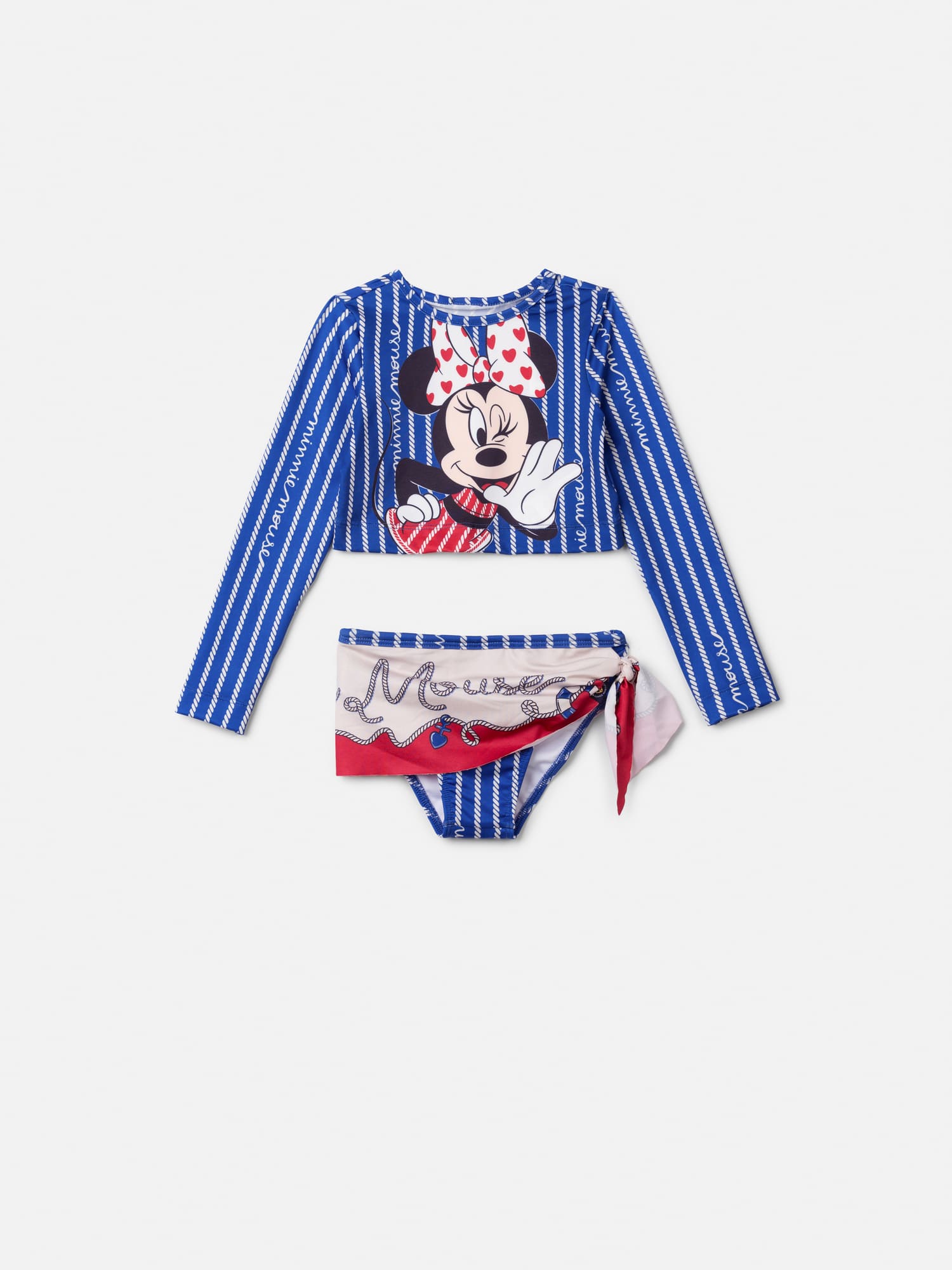 Biquíni Infantil Animê Verão com Blusa Manga Longa Azul Minnie Disney