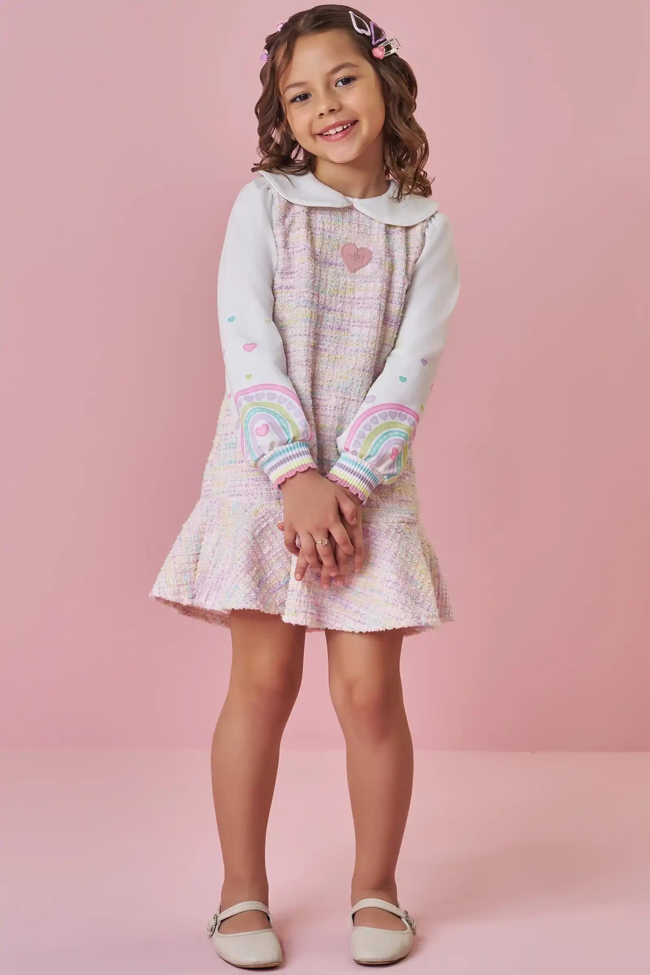 Vestido Infantil Kukiê Inverno Colorido Tweed