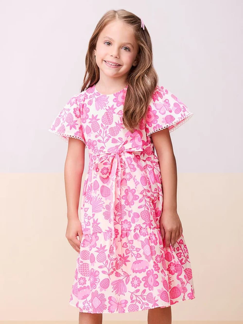 Vestido Infantil Momi Verão Rosa Floral