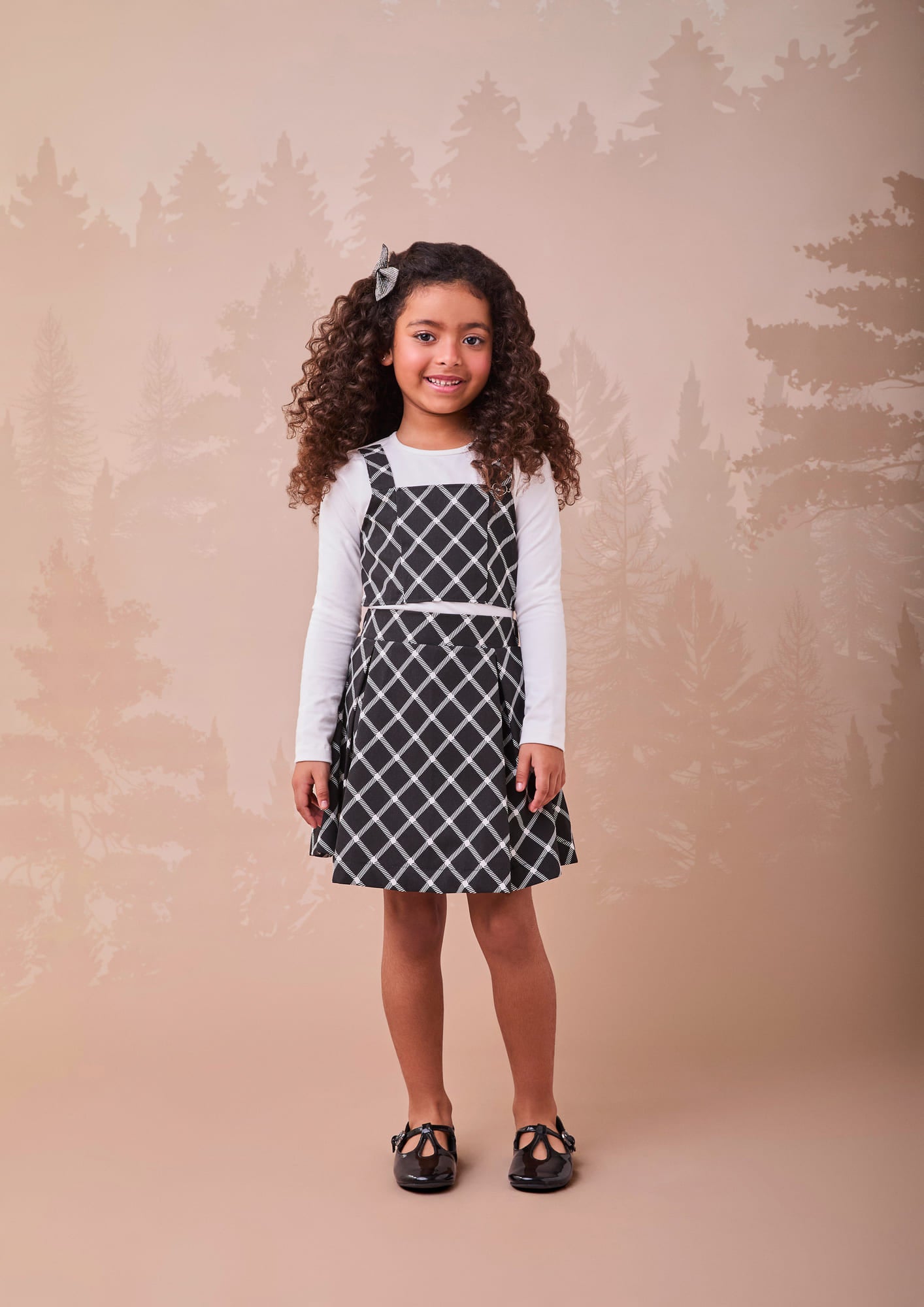 Conjunto infantil Momi Inverno Saia Preta Xadrez e Blusa Manga Longa
