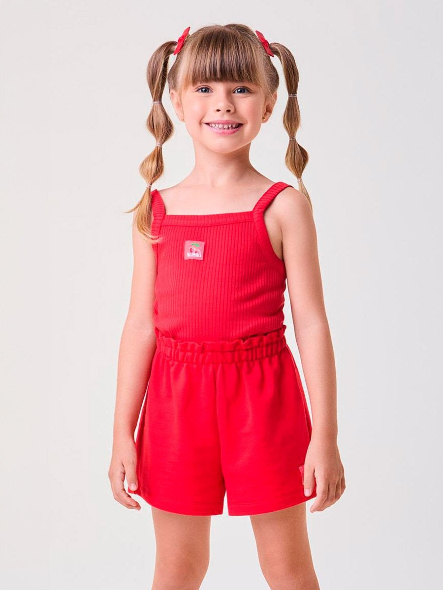 Conjunto Infantil Bimbi Verão com Shorts e Regata Vermelha Cerejinha