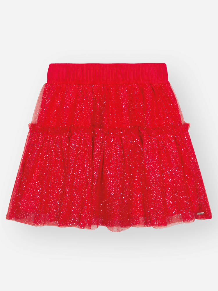 Saia Infantil Cinti Verão Vermelha em Tule com Glitter