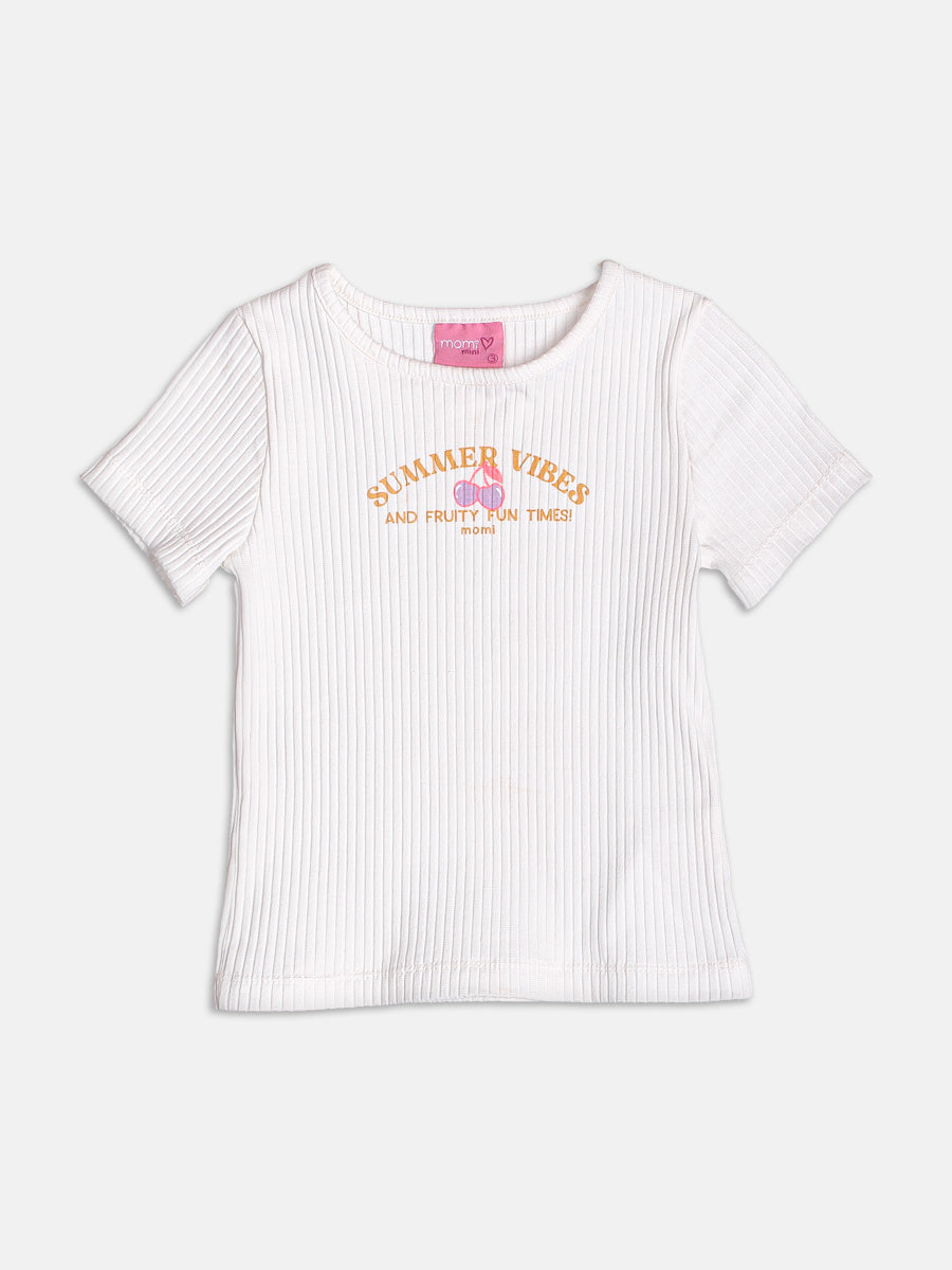 Conjunto Infantil Momi Verão com Shorts Saia Laranja e Blusa Branca Summer Vibes