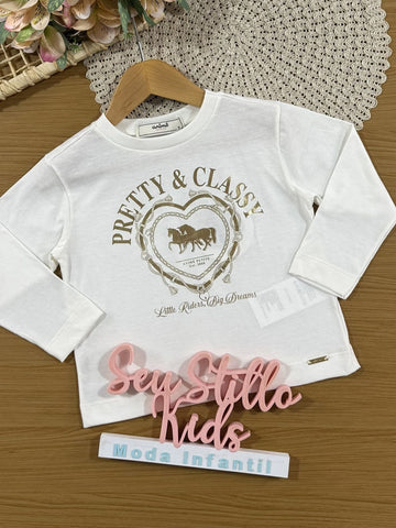Blusa Infantil Animê Inverno Manga Longa Branca Pretty e Classy