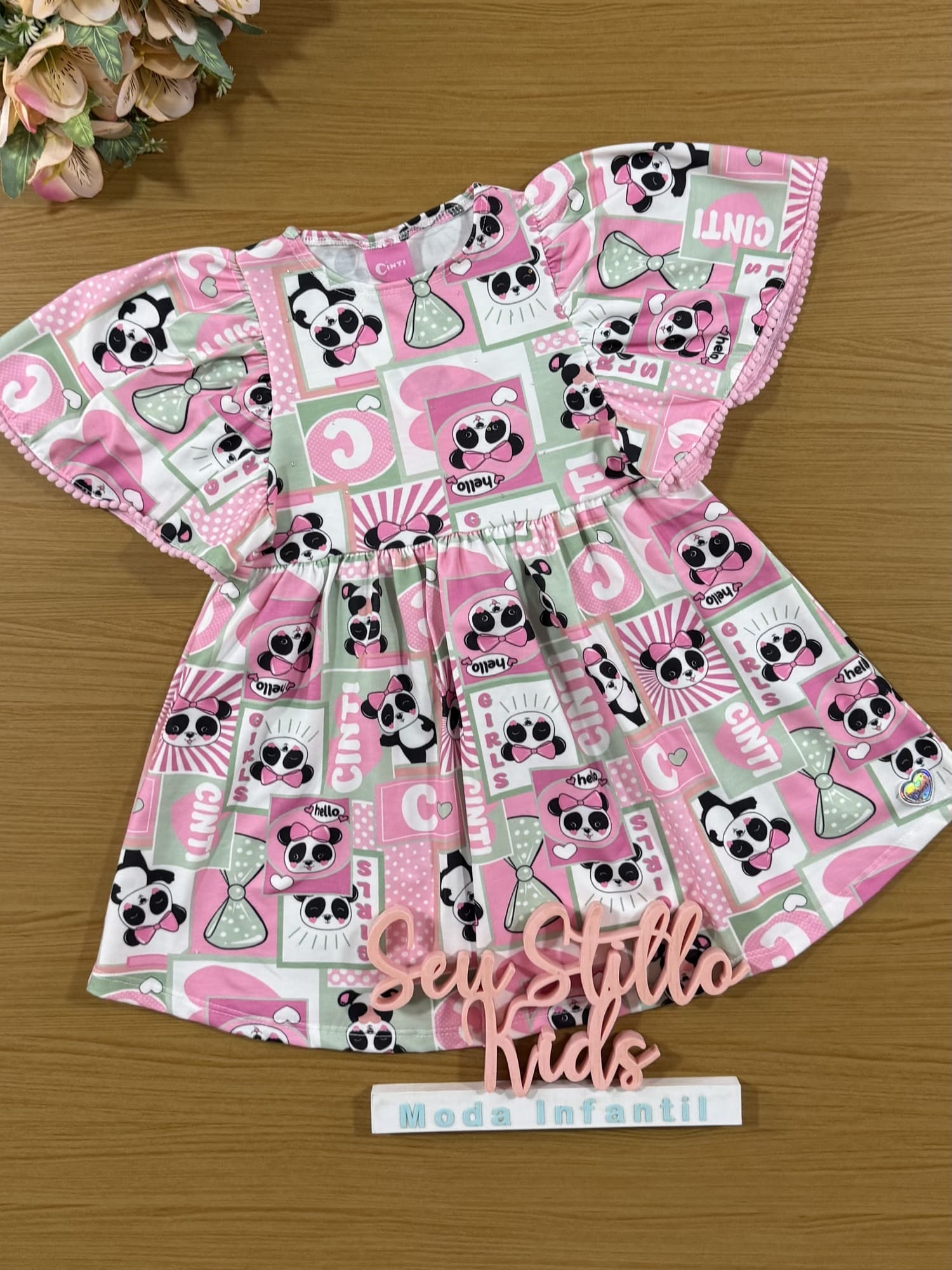 Vestido Infantil Cinti Inverno Rosa Panda