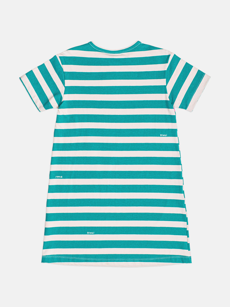 Vestido Infantil Bimbi Inverno Verde Listrado Coração