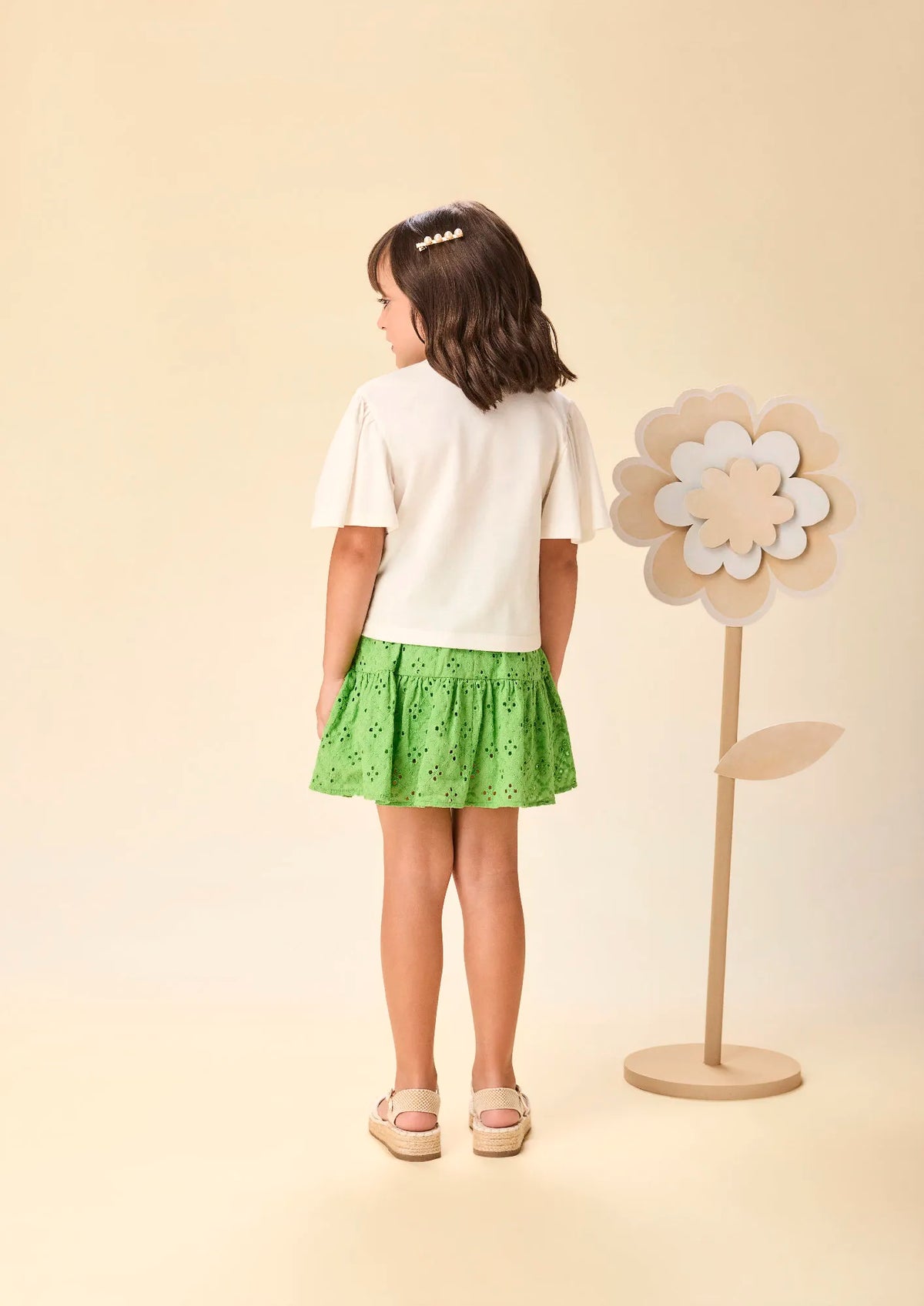 Conjunto Infantil Menina Momi Saia Verde Laise e Blusa Lacinho