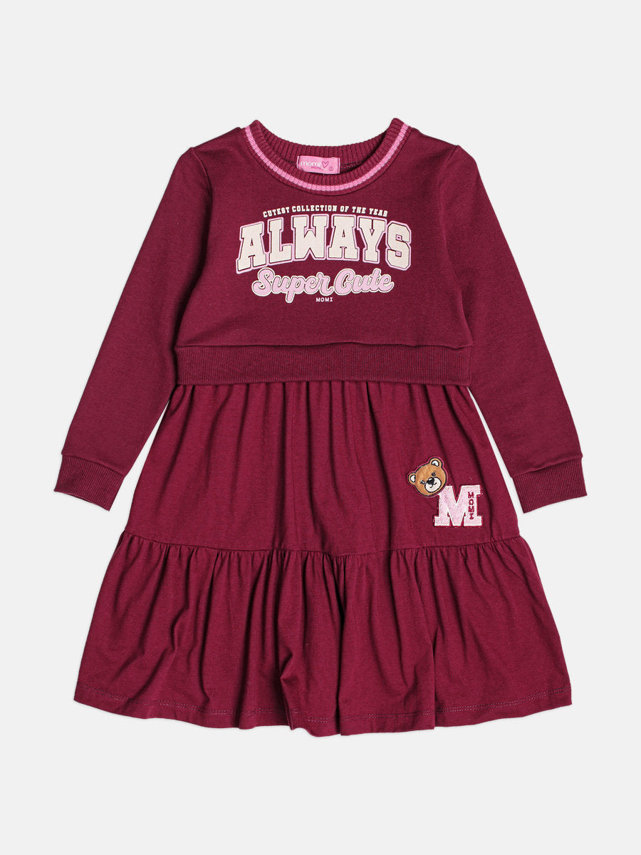 Vestido Infantil Momi Inverno Vinho Always Super Cute