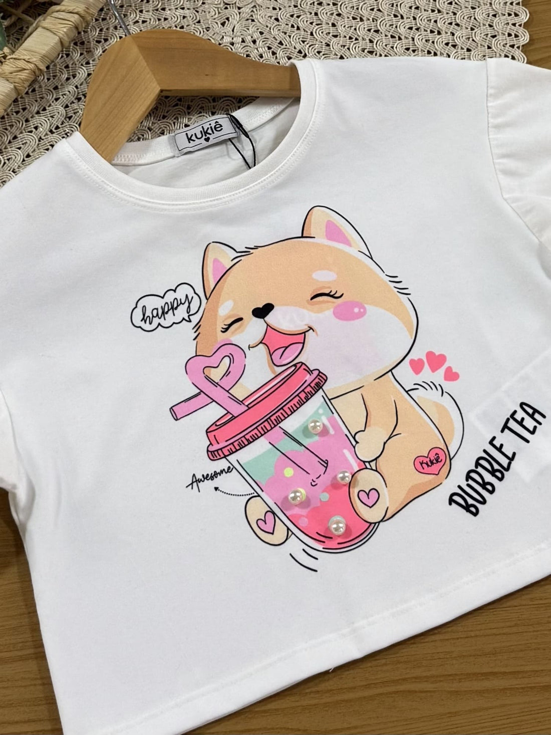 Conjunto Infantil Kukiê com Shorts Preto e Blusa Manga Curta Gatinho