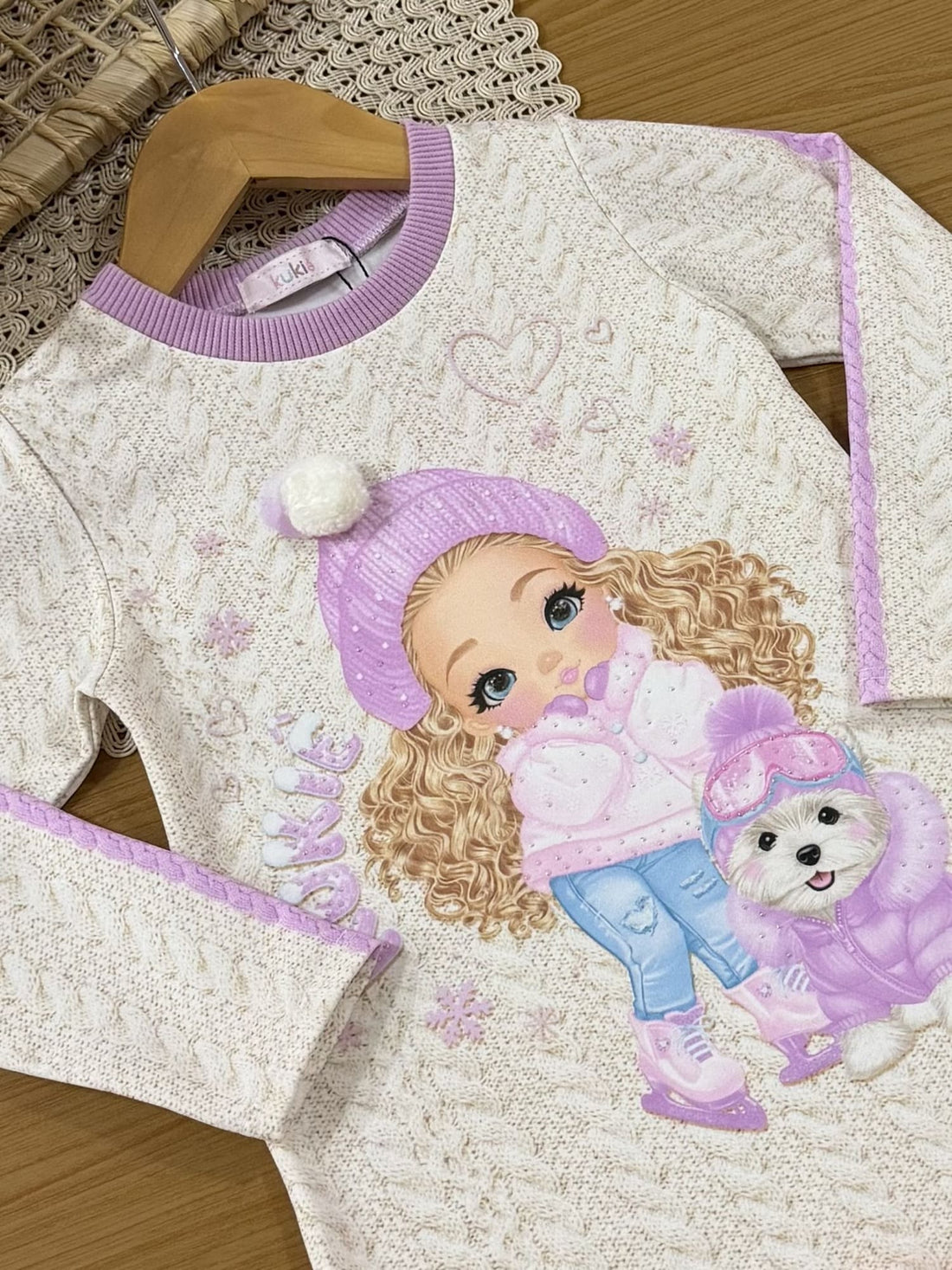 Vestido Infantil Kukiê Inverno Térmico Off White Menininha Esqui
