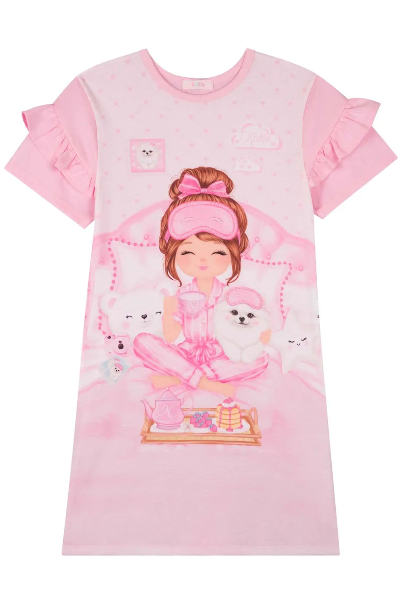 Camisola Infantil Kukiê Verão Rosa Menina Hora de Dormir
