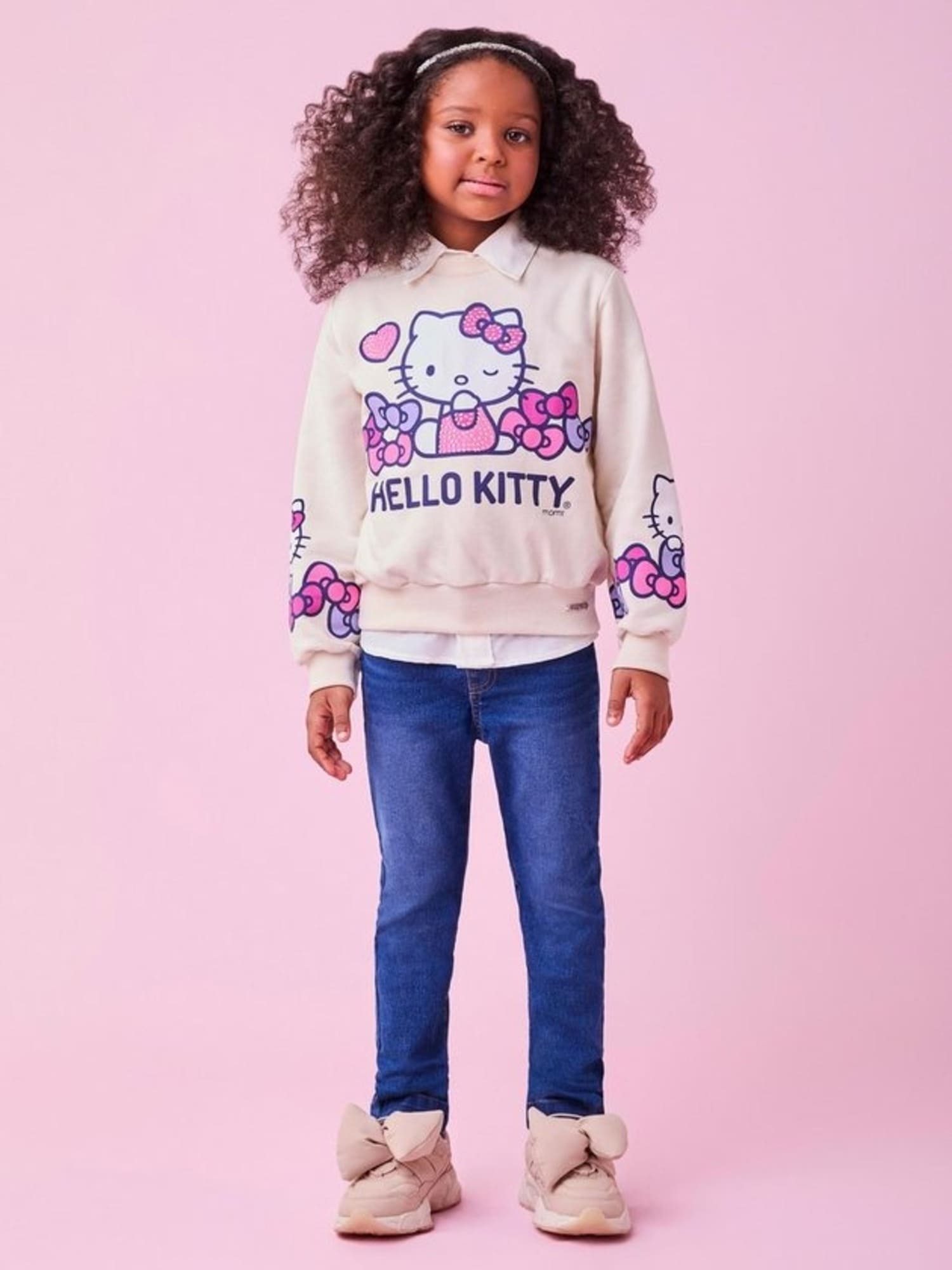 Casaco Infantil Momi Inverno Bege Hello Kitty com Strass