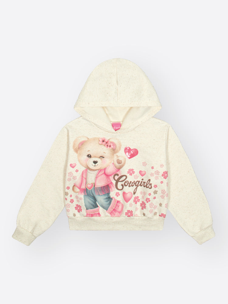 Conjunto Infantil Cinti Inverno com Calça e Moletom Flanelado Off White Ursinha Coração