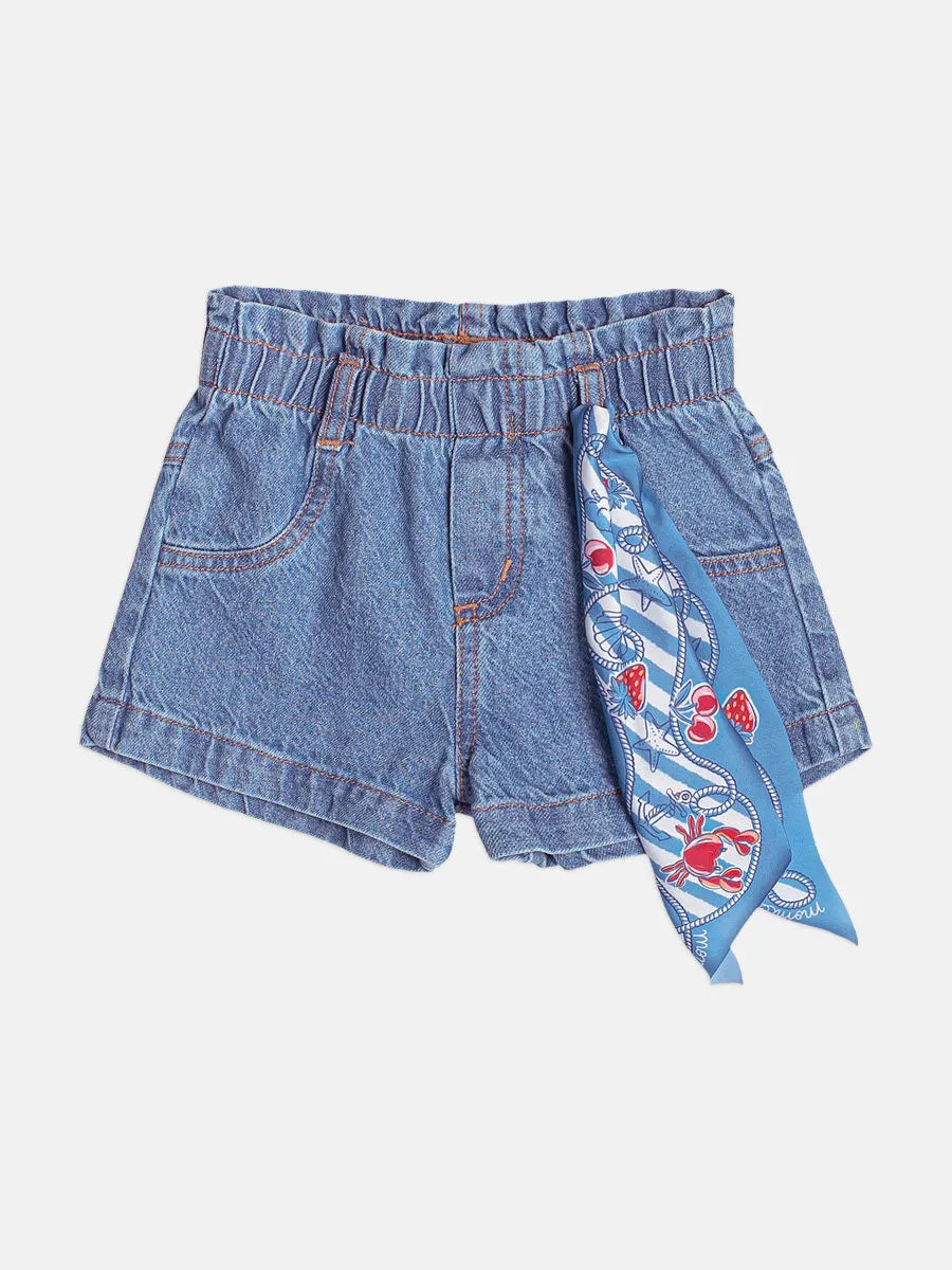 Shorts Infantil Menina Momi Jeans com Lenço