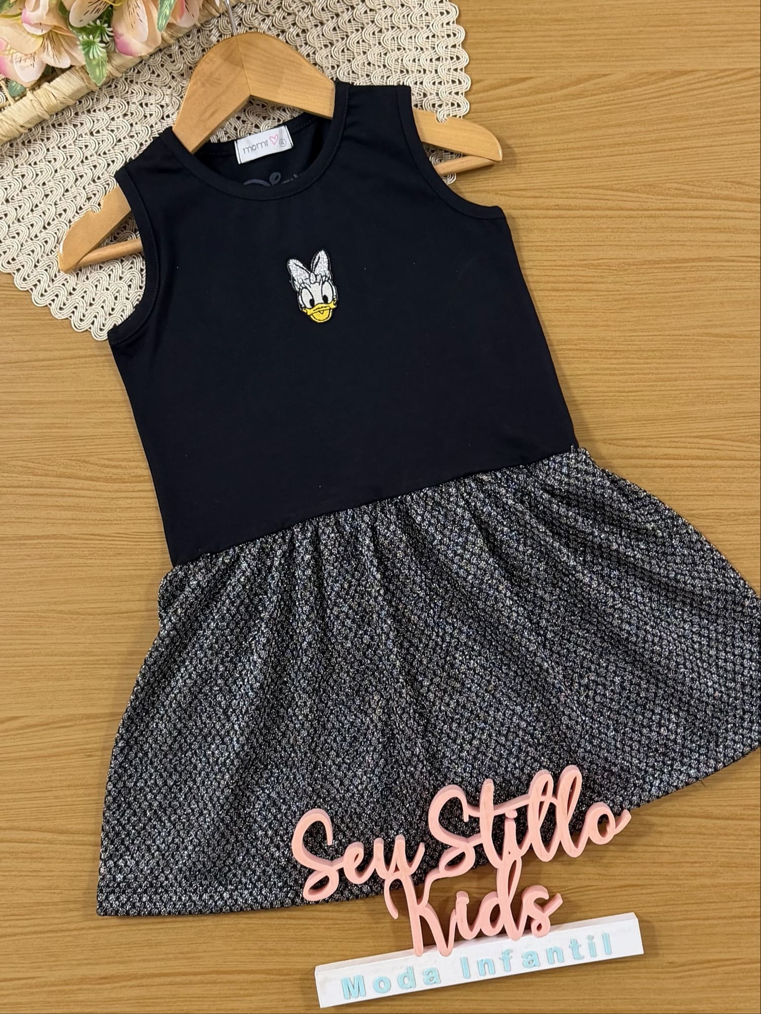 Vestido Infantil Momi Inverno com Casaco Preto Daisy Disney