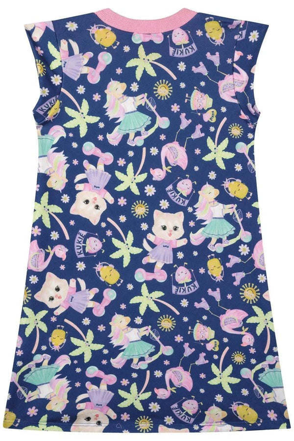 Vestido Infantil Kukiê Verão Azul Unicórnio