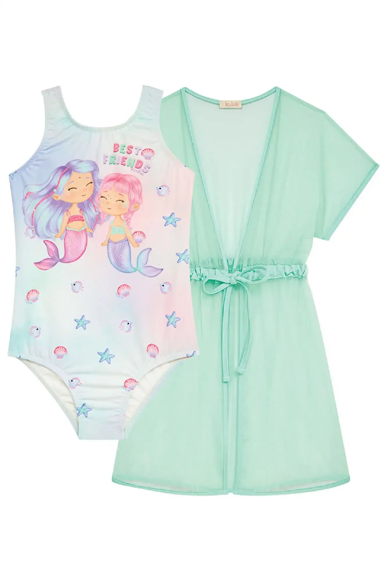 Maiô Infantil Kukiê Verde Serias Best Friends com Saida de Praia