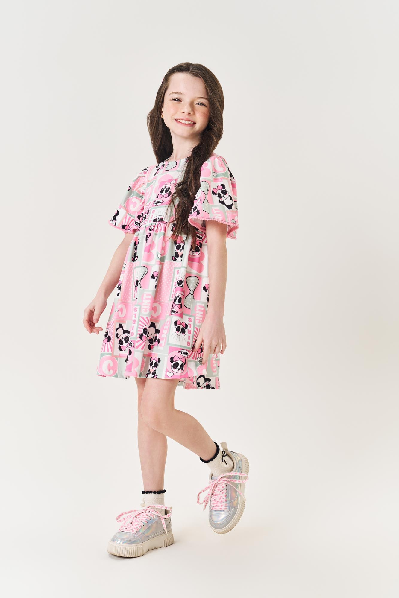 Vestido Infantil Cinti Inverno Rosa Panda