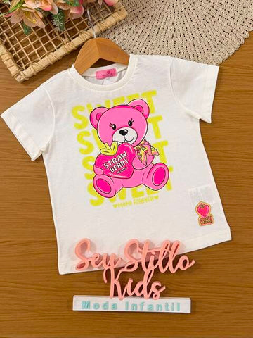 Blusa Infantil Momi Menina Branca Ursinha Love