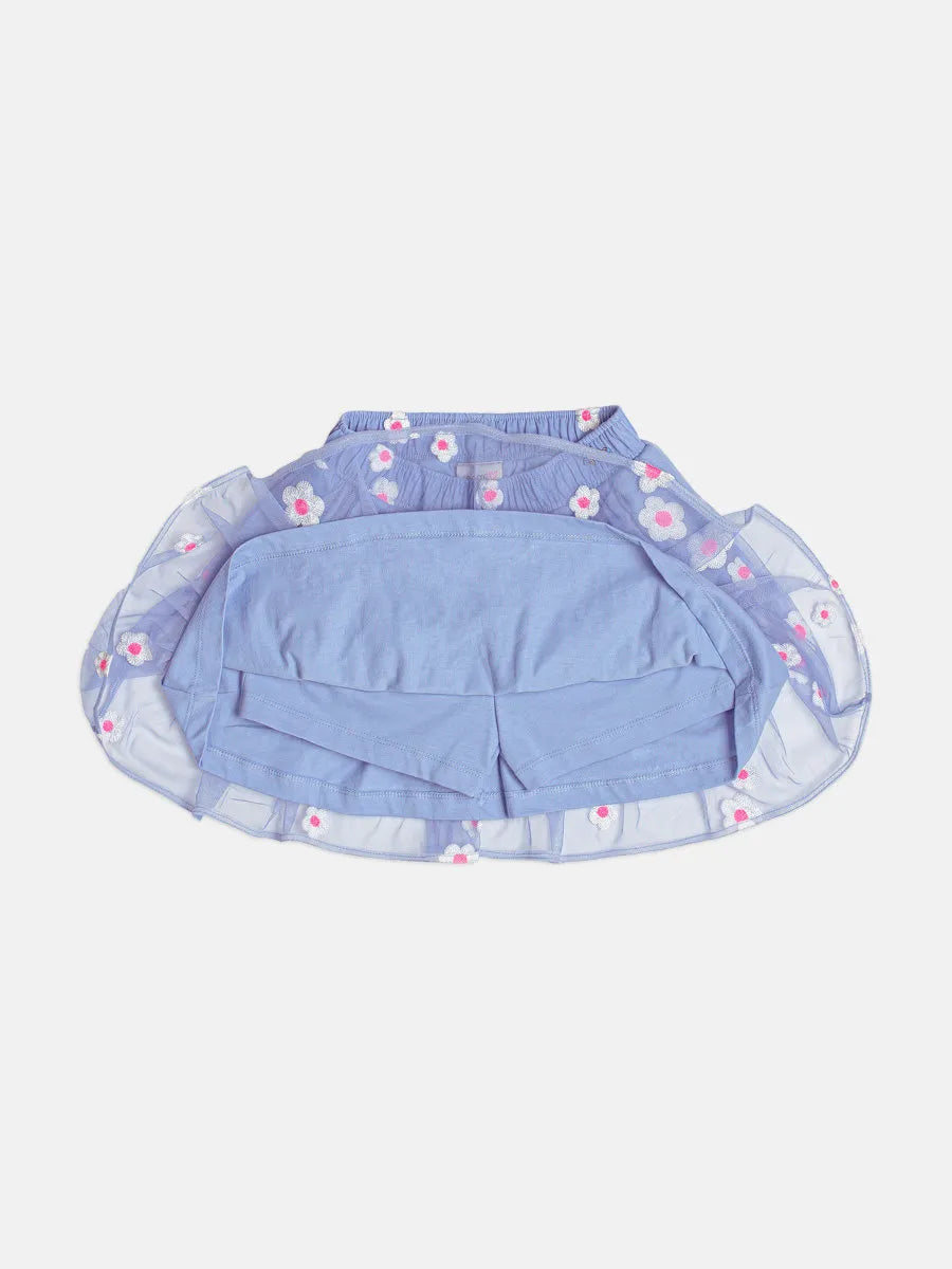 Conjunto Infantil Menina Momi com Saia em Tule Azul e Blusa Branca Daisy Strass Disney