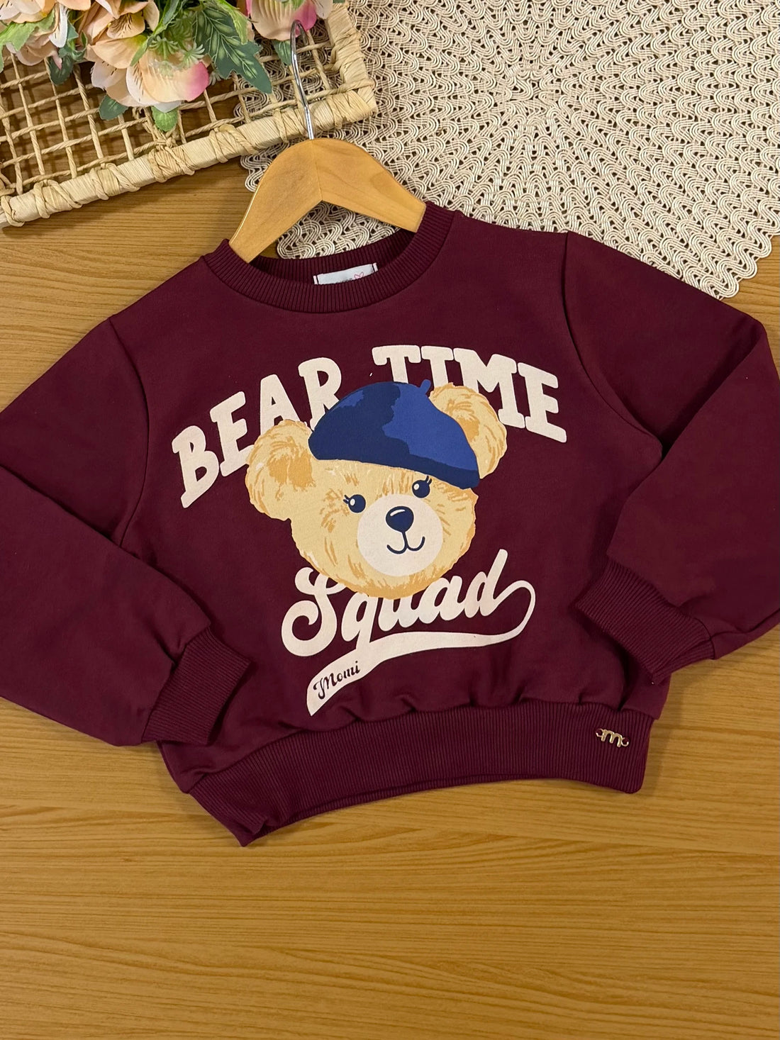 Conjunto Infantil Momi Inverno com Calça e Moletom sem Flanela Vinho Bear Time