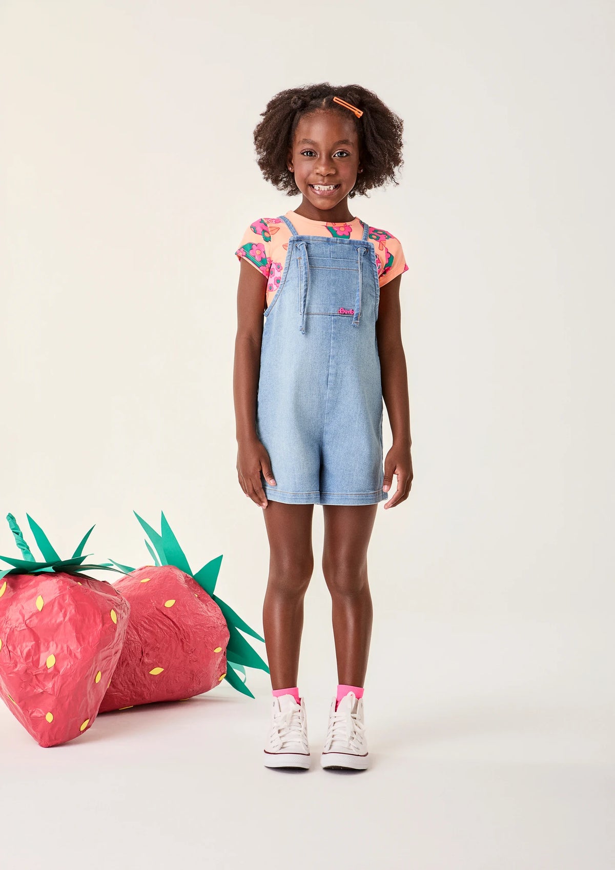 Blusa Infantil Menina Bimbi Laranja Frutinhas Floral