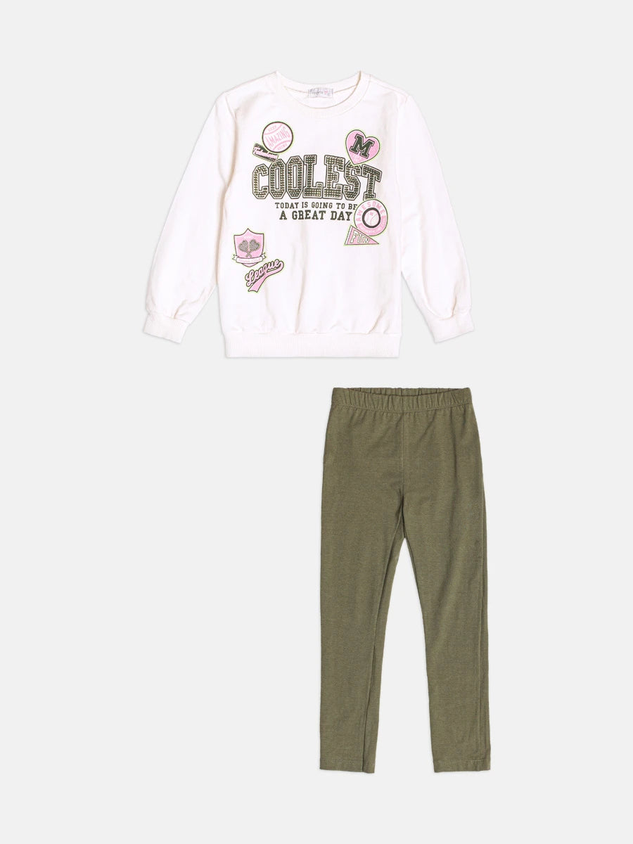 Conjunto Infantil Momi Inverno com Calça Legging Verde e Moletom sem Flanela Coolest