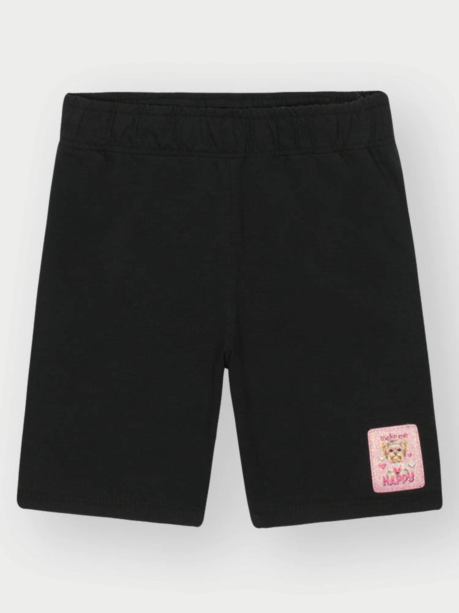 Conjunto Infantil Cinti Verão com Shorts Ciclista Preto e Blusa Off White Cachorrinha