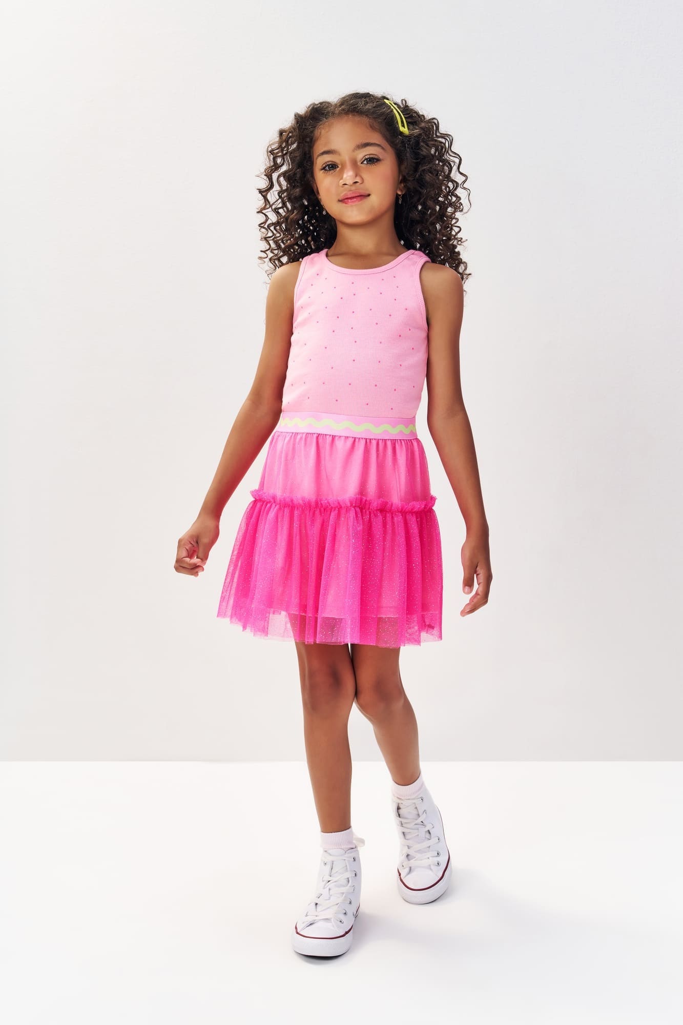 Saia Infantil Cinti Verão Tule Rosa com Glitter