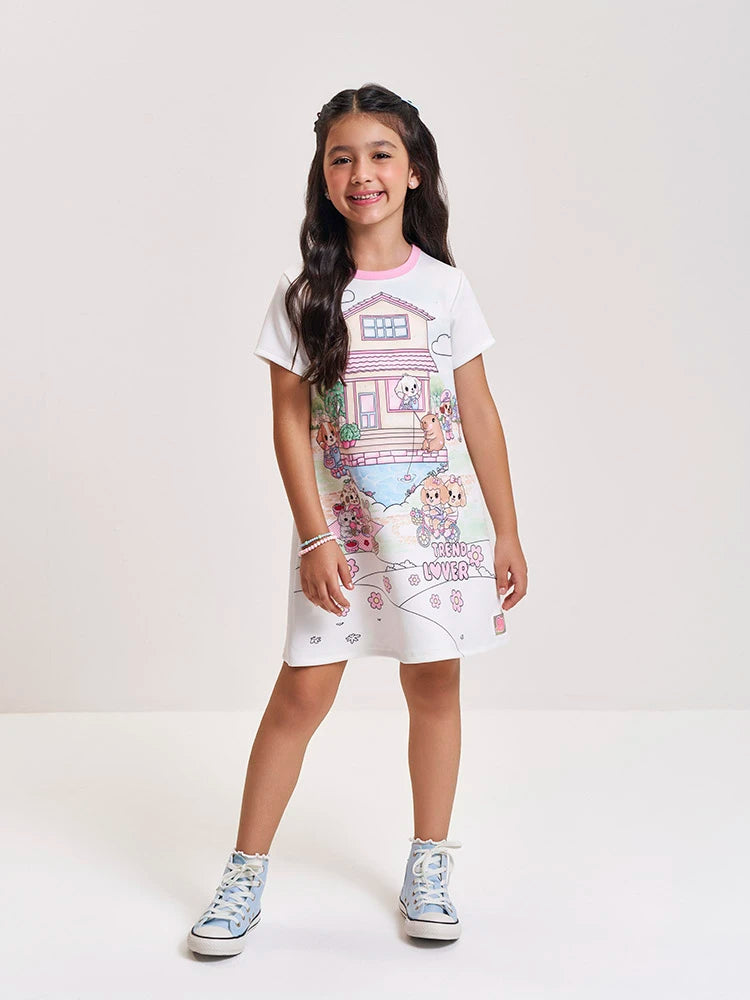 Vestido Infantil Cinti Verão Branco Casinha dos Animais